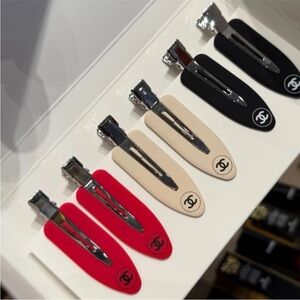 CHANEL Red, Cream, and Black Hair Clips Set of 6